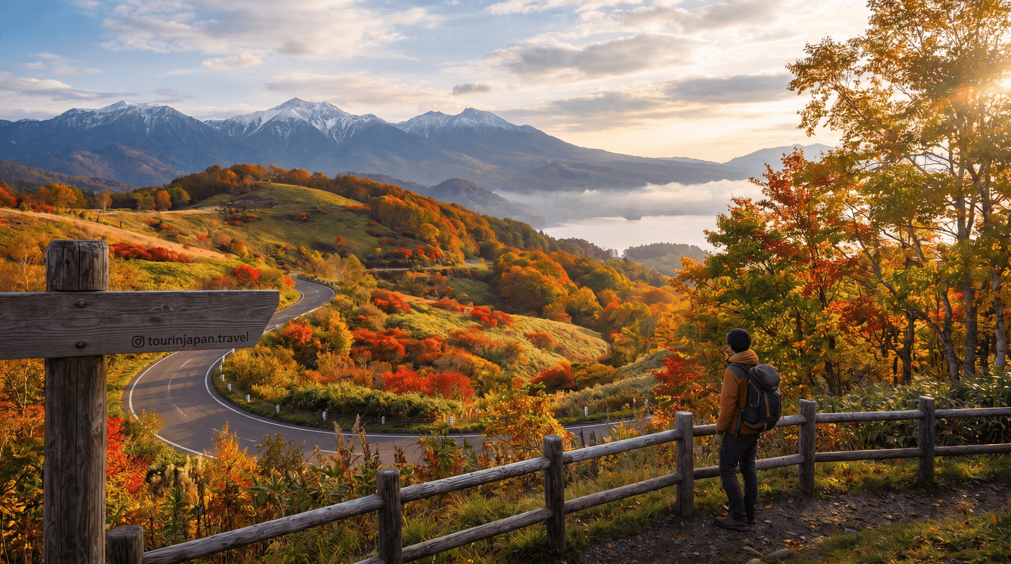 Featured image for Hokkaido Autumn Foliage: Biei, Daisetsuzan, and Lake Towada with discreet tourinjapan.travel mark