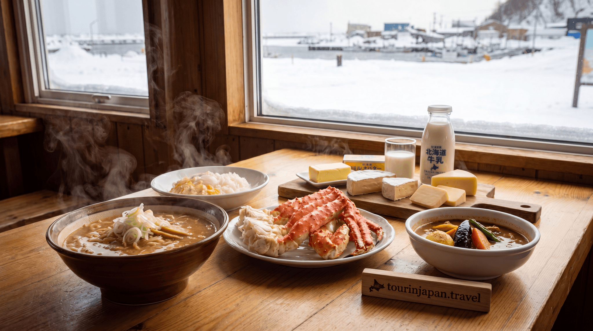 Featured image for Hokkaido Food Guide: Crab, Miso Ramen, Dairy, and Soup Curry with discreet tourinjapan.travel mark