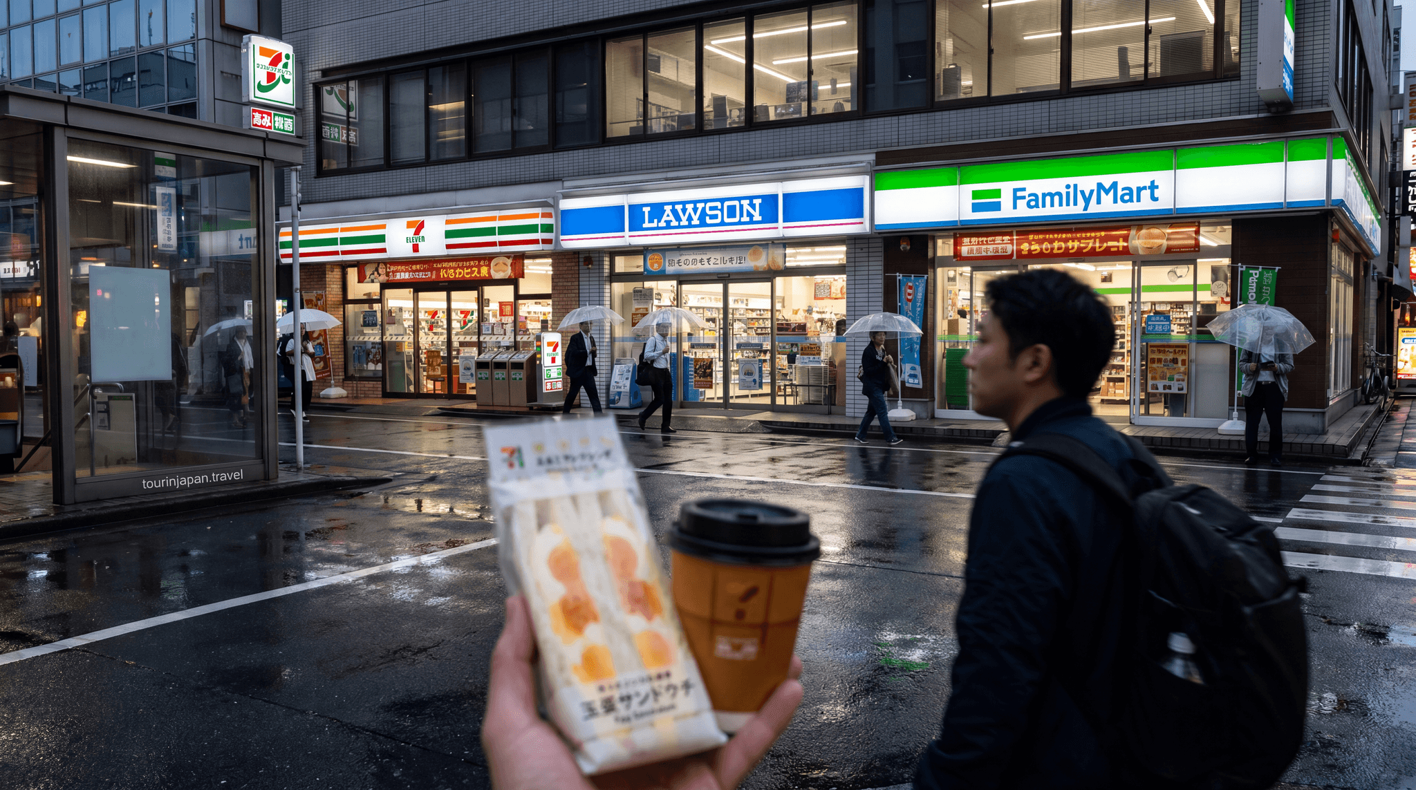 Featured image for Japanese Convenience Store Food Ranked: 7-Eleven vs Lawson vs FamilyMart with discreet tourinjapan.travel mark