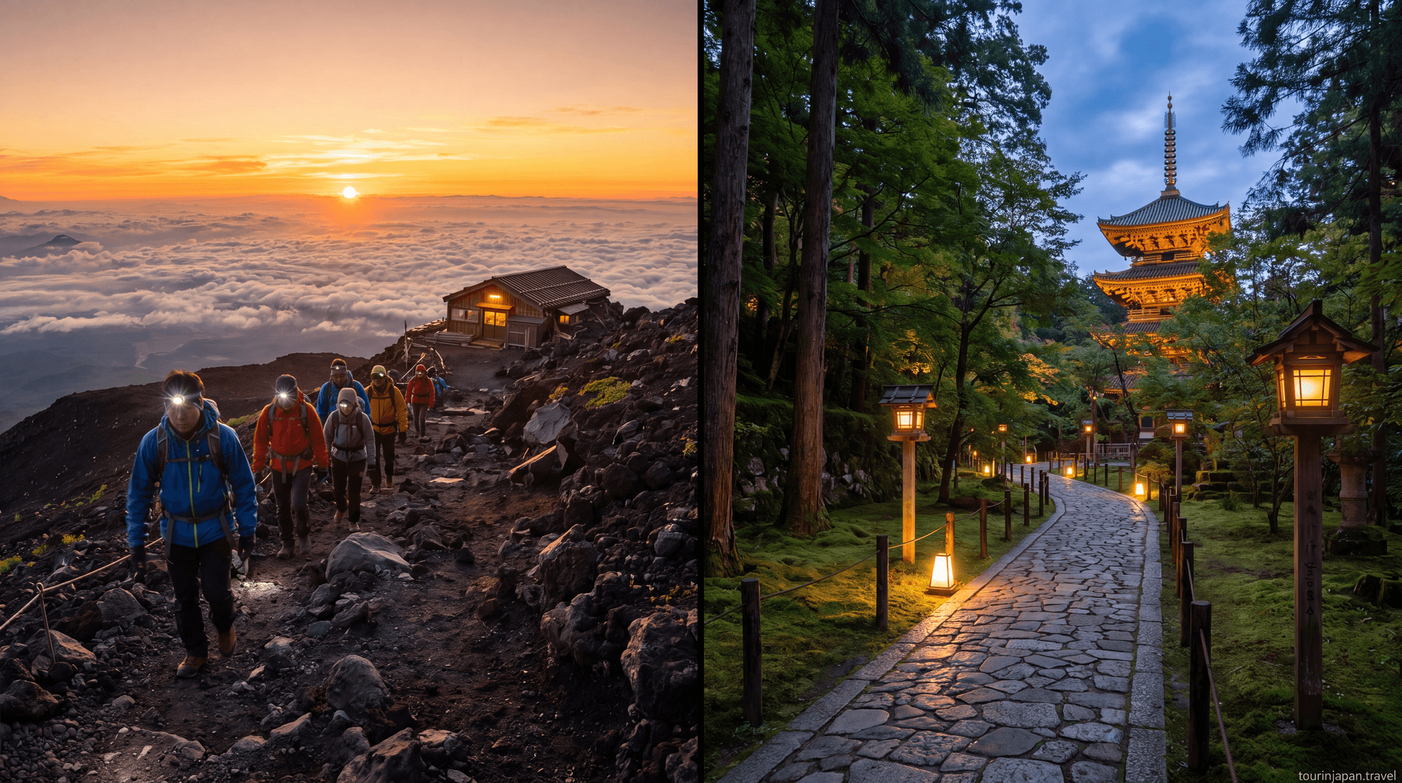 Featured image for Night Hiking in Japan: Mount Fuji Sunrise Trail and Urban Hikes with discreet tourinjapan.travel mark