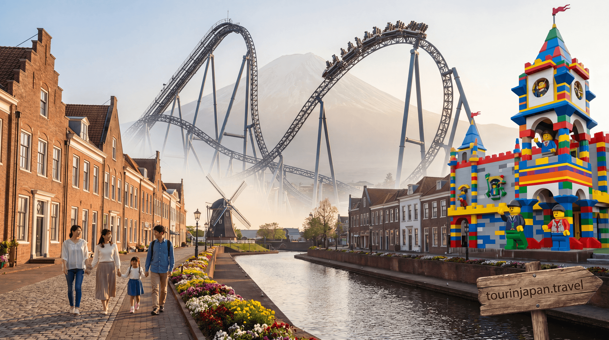 Featured image for Best Theme Parks in Japan Beyond Disney: Fuji-Q, Huis Ten Bosch, Legoland with discreet tourinjapan.travel mark
