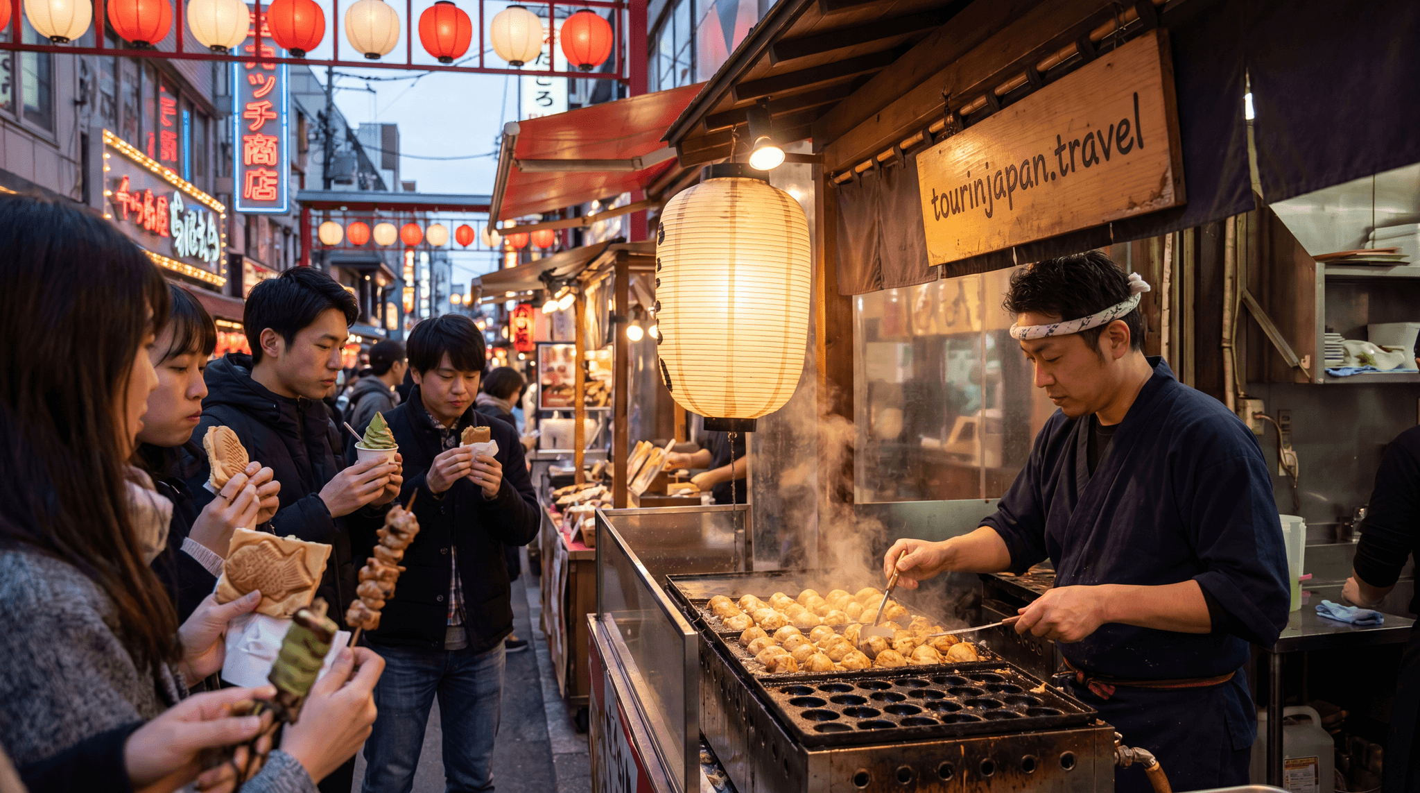 Featured image for Japanese Street Food Complete List: 30 Must-Try Snacks with discreet tourinjapan.travel mark