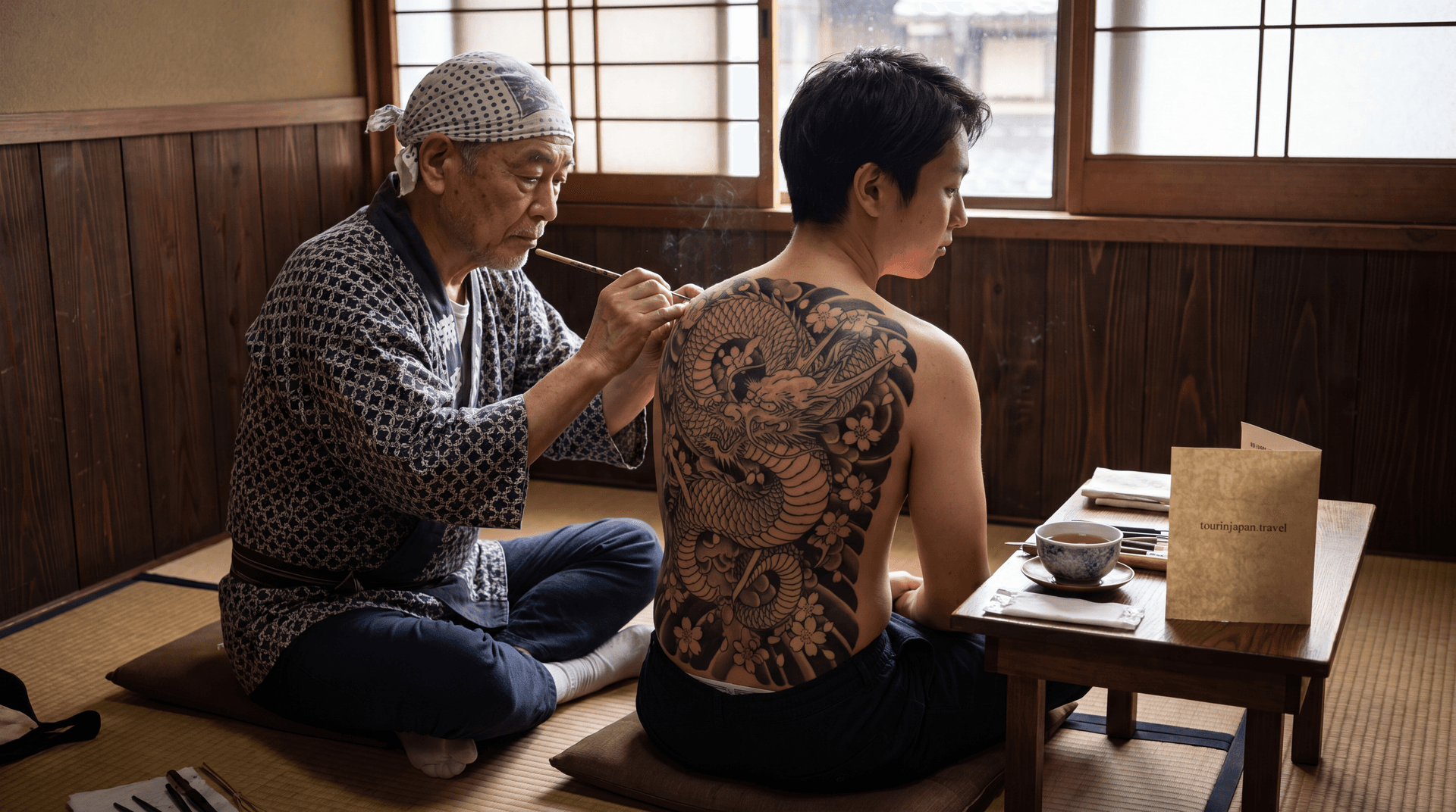 Featured image for Japanese Tattooing (Irezumi): History, Culture, and Modern Artists with discreet tourinjapan.travel mark