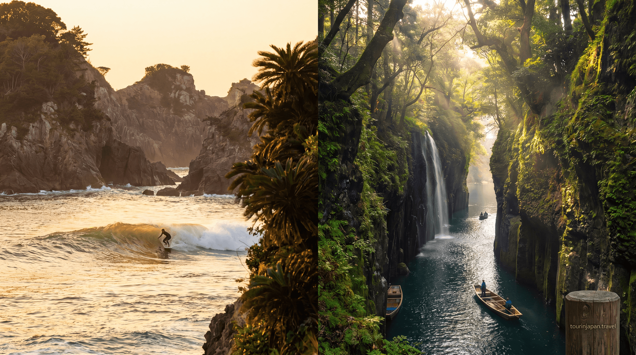 Featured image for Miyazaki Surfing and Sacred Gorges: Kyushu's Forgotten Coast with discreet tourinjapan.travel mark