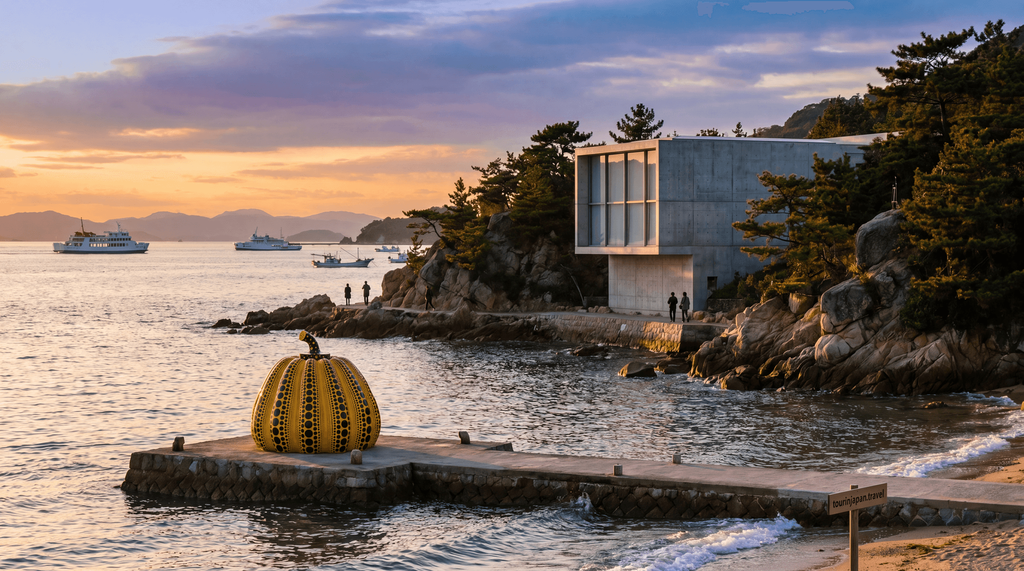 Featured image for Naoshima Art Island: Yayoi Kusama, Tadao Ando, and Contemporary Japan with discreet tourinjapan.travel mark