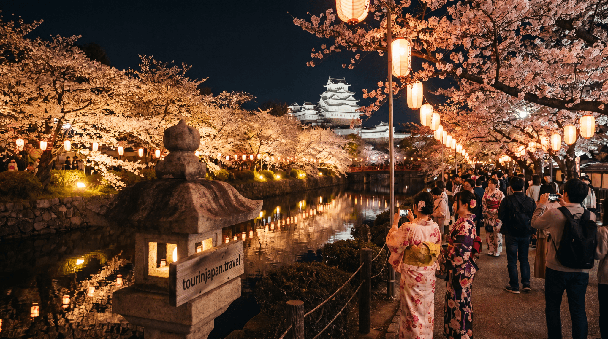 Featured image for Night Sakura (Yozakura): 10 Best Illuminated Cherry Blossom Spots with discreet tourinjapan.travel mark