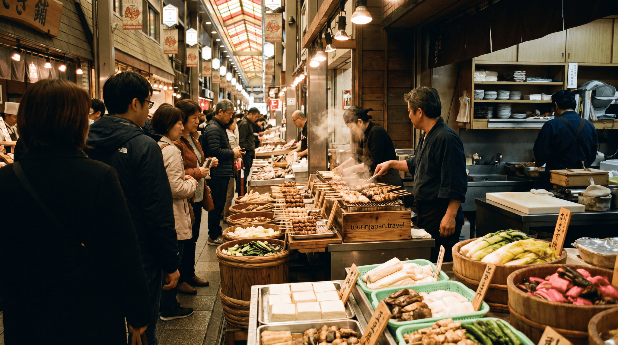 Featured image for Nishiki Market Kyoto: Japan's Kitchen Full Food Guide with discreet tourinjapan.travel mark