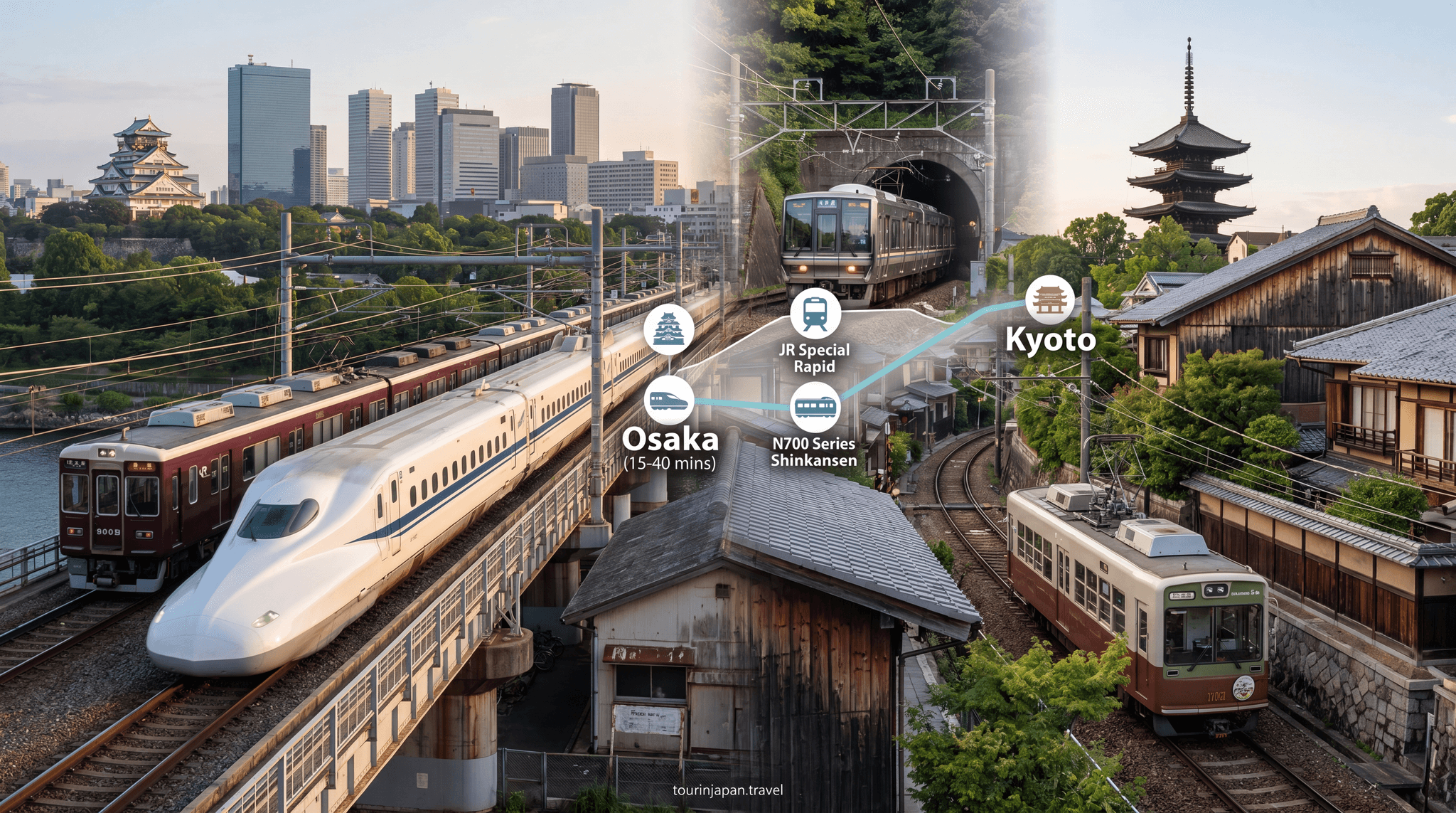 Featured image for How to Get From Osaka to Kyoto: All 4 Ways Explained with discreet tourinjapan.travel mark