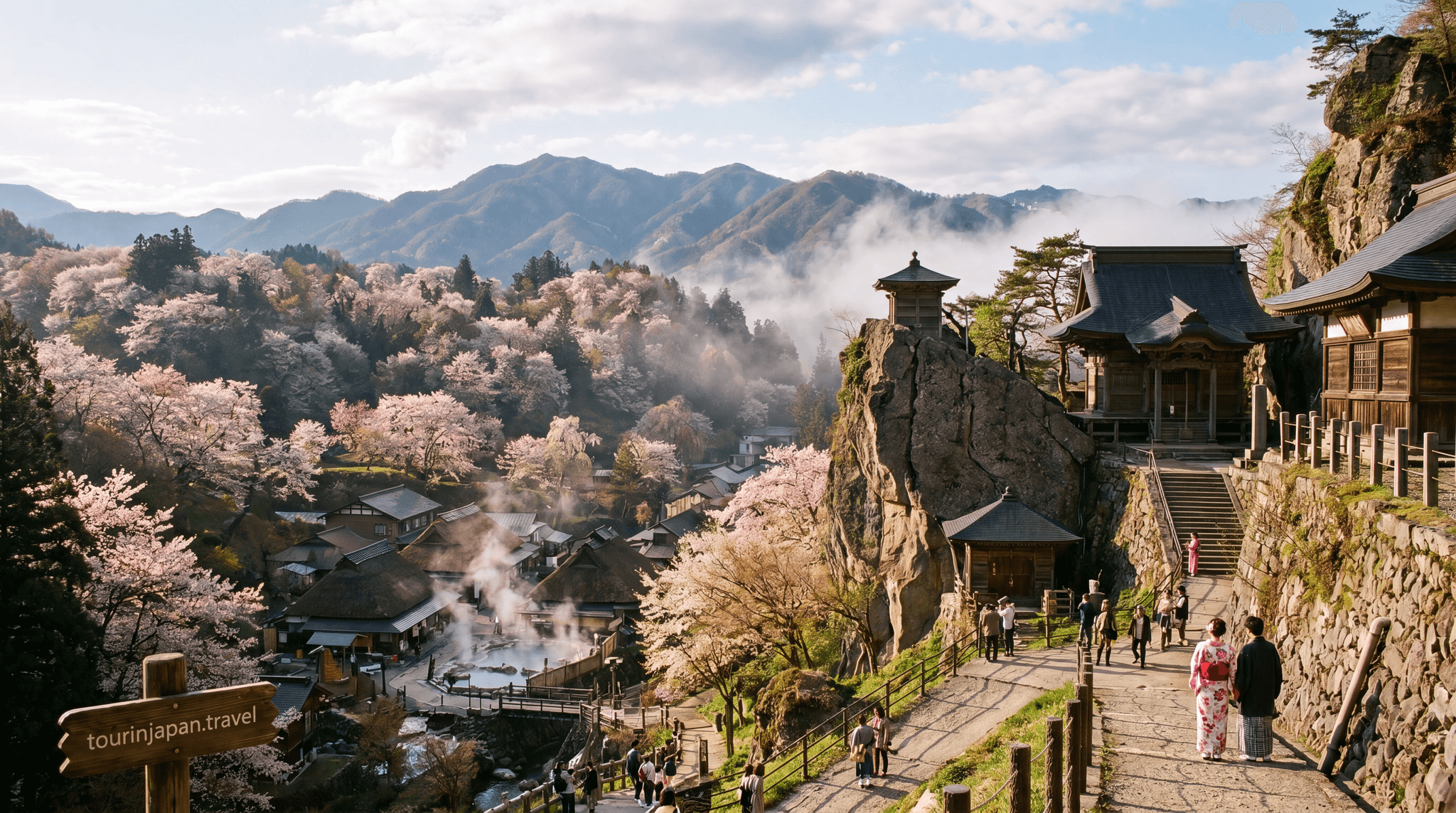 Featured image for Yamagata Prefecture: Mountain Temples, Hot Springs, and Cherry Blossom Fields with discreet tourinjapan.travel mark