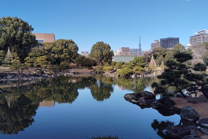 Tokyo Kiyosumi Garden Tour Stonework Pond and Sky Tree Views — photo 2