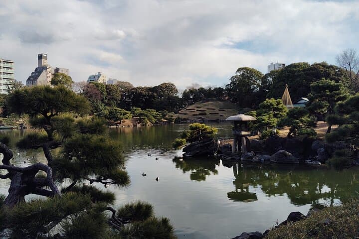 Tokyo Kiyosumi Garden Tour Stonework Pond and Sky Tree Views — photo 15
