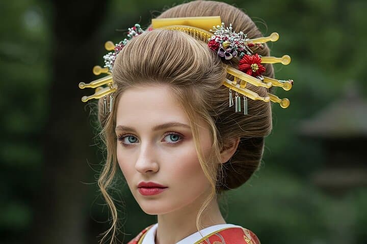 Kimono traditional hair set Japanese nail art and makeup Yokohama — photo 7