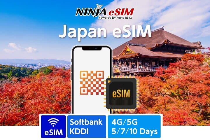 Japan Tokyo Osaka NINJA 4G/5G eSIM Data Card 1GB/2GB per day